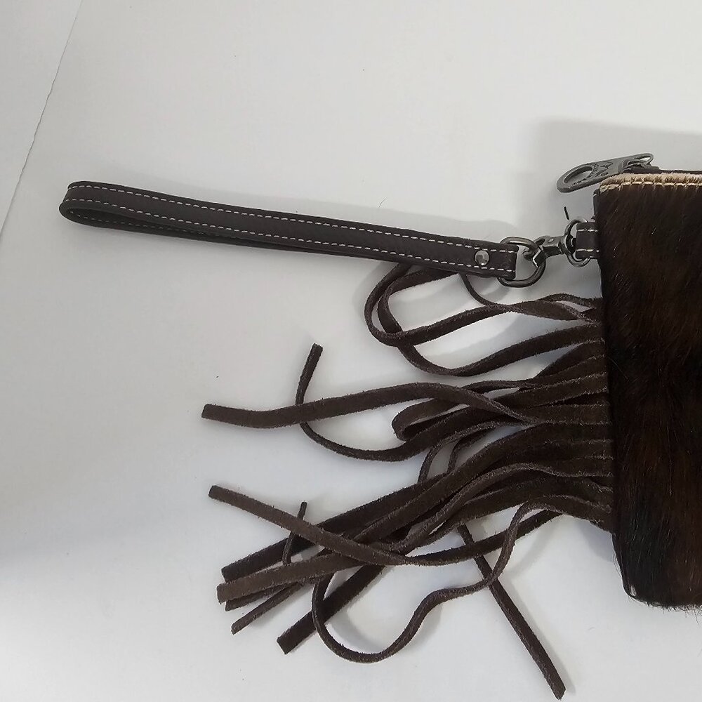 Montana West Wristlet Western Embossed Hair on Hide Suede Fringe Cowgirl - Picture 2 of 10